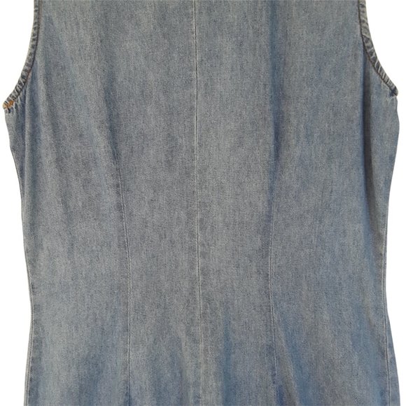 Vintage 90s Chambray Dress Women's 10 Blue Midi Sleeveless Button Front Cotton - Picture 9 of 14